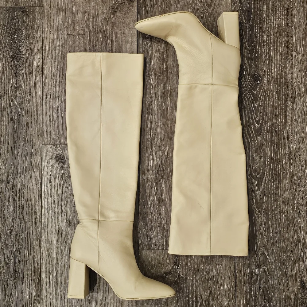 **RARE - ZARA Ivory Genuine Leather Over the Knee Boots BLOGGERS EU 39 US 8.5-9